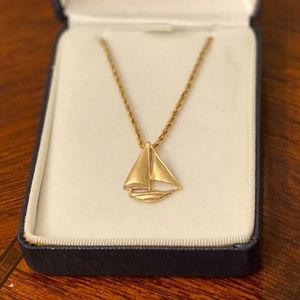 14K Solid Gold Sailboat Necklace